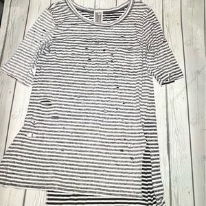 Free People Striped Reverse Print Distressed T-shirt Size M
